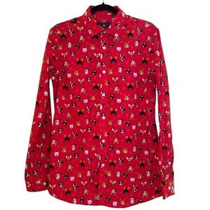 Simon Banks Red Holiday Dog Print Button-Up Shirt S(15)
